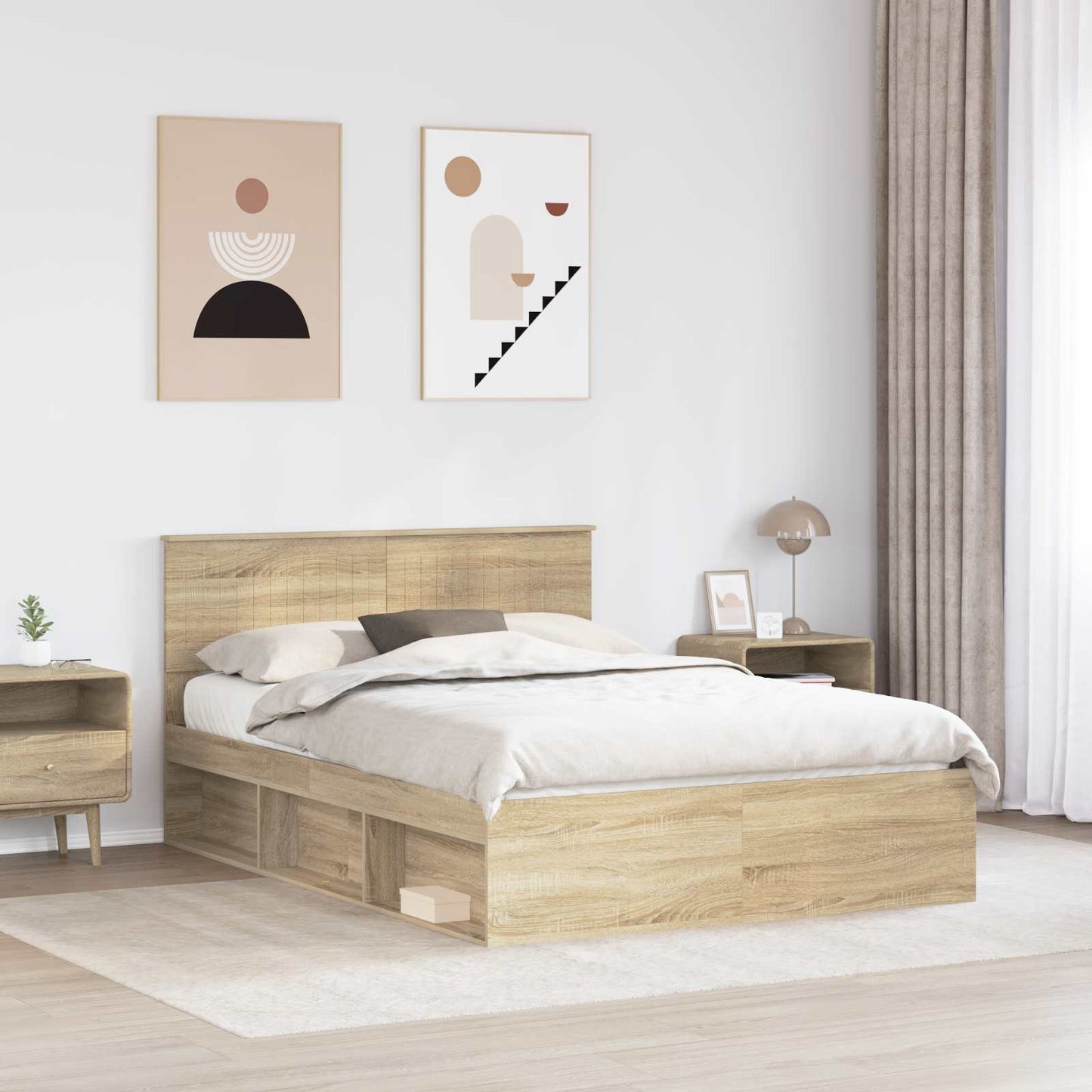 vidaXL Bed Frame with Headboard Sonoma 140 x 200 cm Solid Pine Wood