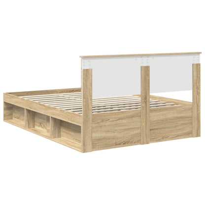 vidaXL Bed Frame with Headboard Sonoma 140 x 200 cm Solid Pine Wood