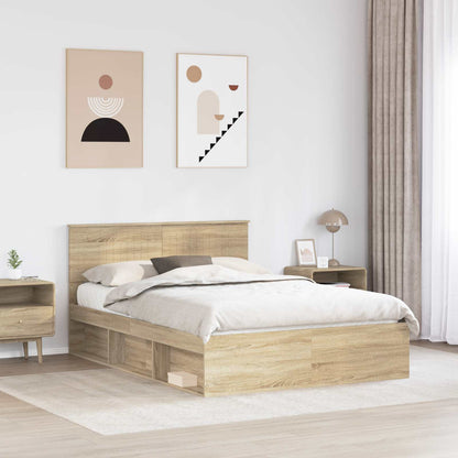 vidaXL Bed Frame with Headboard Sonoma 140 x 190 cm Solid Pine Wood