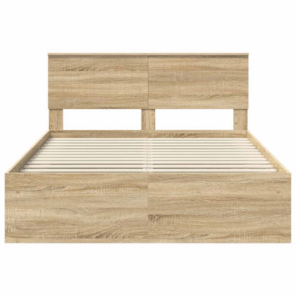vidaXL Bed Frame with Headboard Sonoma 140 x 190 cm Solid Pine Wood