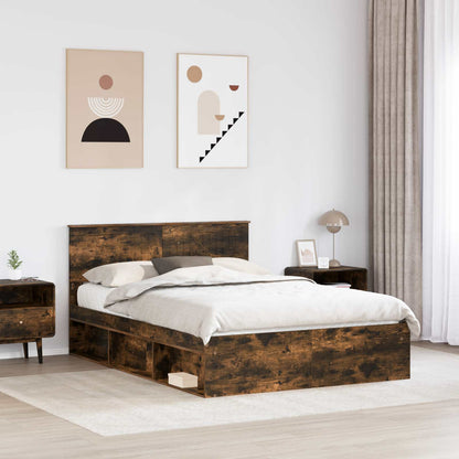 vidaXL Bed Frame Smoked Oak 140 x 190 cm Solid Pine Wood