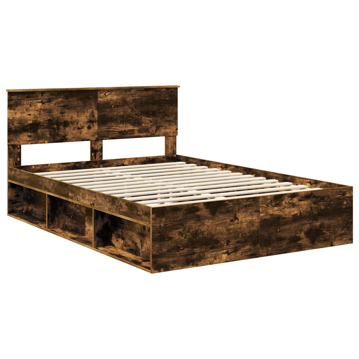 vidaXL Bed Frame Smoked Oak 140 x 190 cm Solid Pine Wood