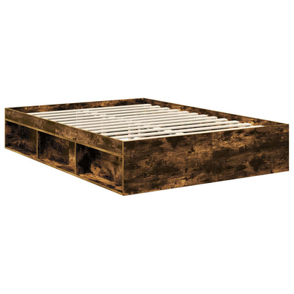 vidaXL Bed Frame Smoked Oak 140 x 190 cm Solid Pine Wood