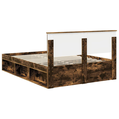 vidaXL Bed Frame Smoked Oak 140 x 190 cm Solid Pine Wood