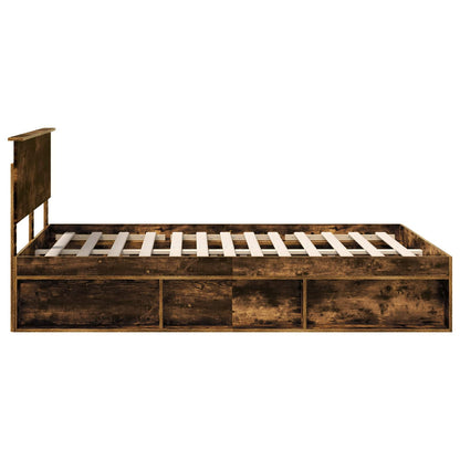 vidaXL Bed Frame Smoked Oak 140 x 190 cm Solid Pine Wood