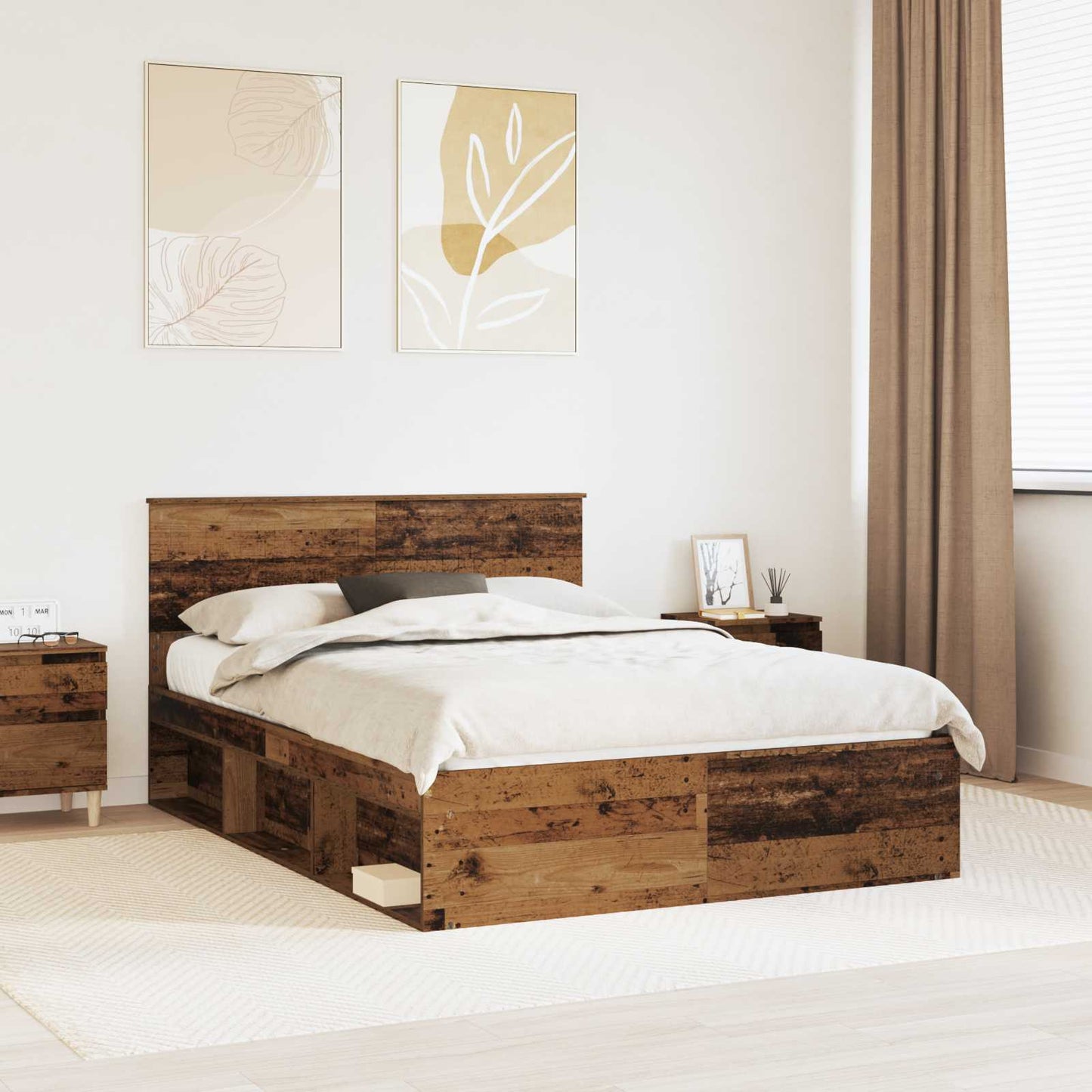 vidaXL Bed Frame with Headboard Old Wood 135 x 190 cm Solid Pine Wood