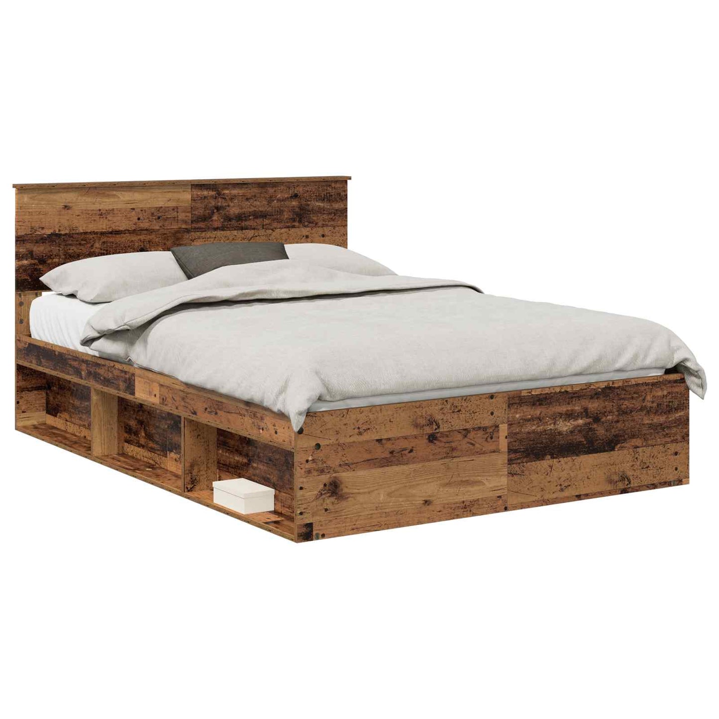 vidaXL Bed Frame with Headboard Old Wood 135 x 190 cm Solid Pine Wood