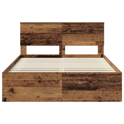 vidaXL Bed Frame with Headboard Old Wood 135 x 190 cm Solid Pine Wood