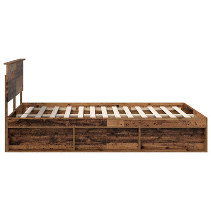 vidaXL Bed Frame with Headboard Old Wood 135 x 190 cm Solid Pine Wood