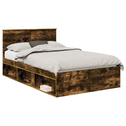 vidaXL Bed Frame Smoked Oak 120 x 200 cm Solid Pine Wood