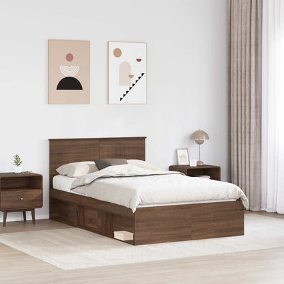 vidaXL Bed Frame with Headboard Brown Oak 120 x 200 cm Solid Pine Wood