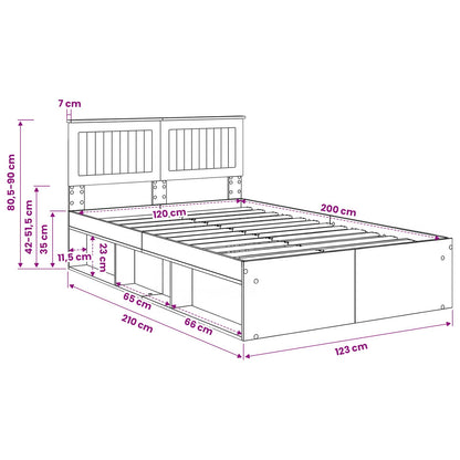 vidaXL Bed Frame with Headboard Old Wood 120 x 200 cm Solid Pine Wood