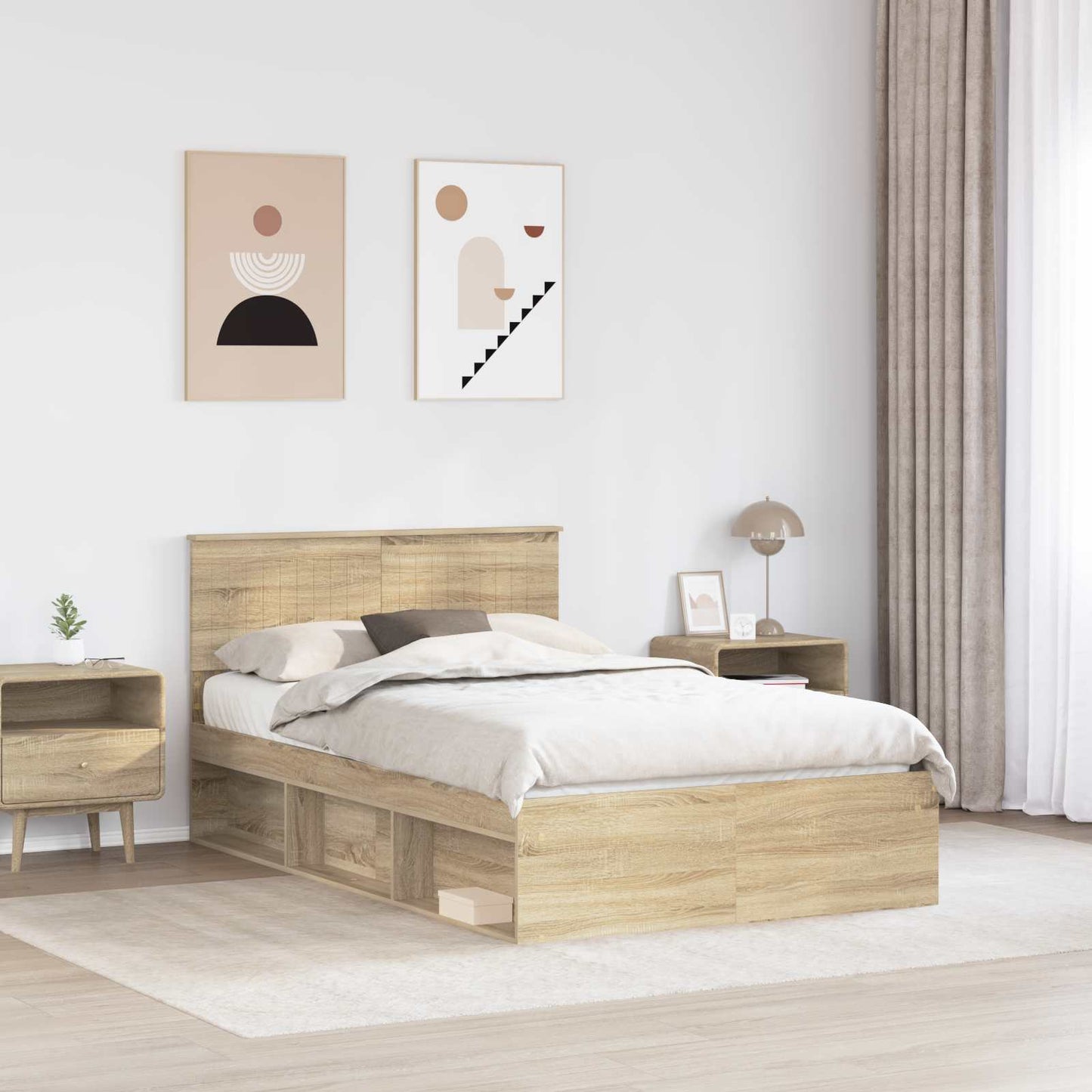 vidaXL Bed Frame with Headboard Sonoma 120 x 190 cm Solid Pine Wood