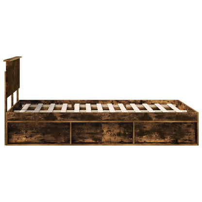 vidaXL Bed Frame Smoked Oak 120 x 190 cm Solid Pine Wood