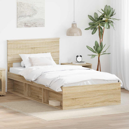 vidaXL Bed Frame with Headboard Sonoma 100 x 200 cm Solid Pine Wood