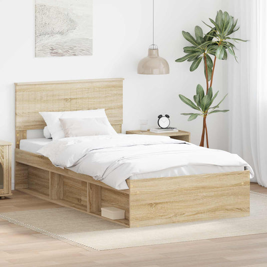 vidaXL Bed Frame with Headboard Sonoma 100 x 200 cm Solid Pine Wood