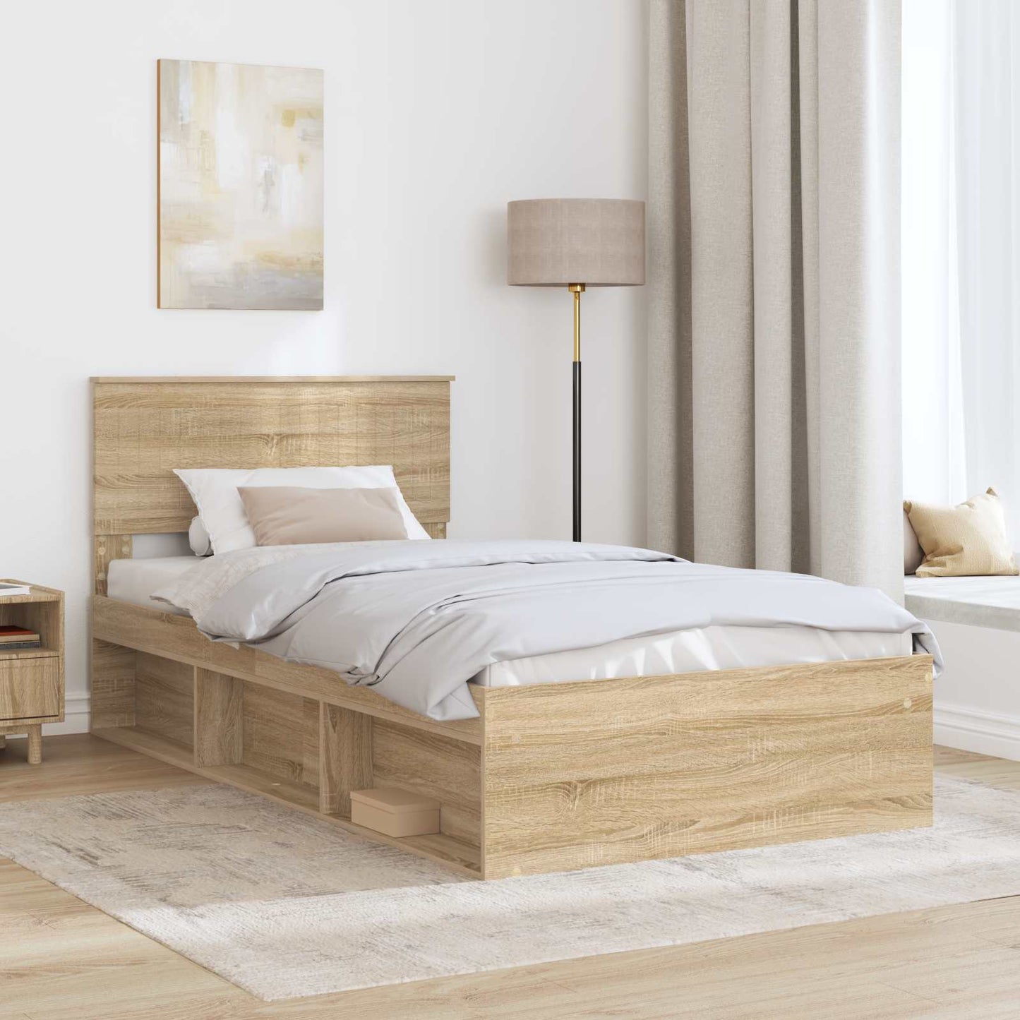 vidaXL Bed Frame with Headboard Sonoma 100 x 200 cm Solid Pine Wood