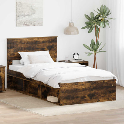 vidaXL Bed Frame Smoked Oak 100 x 200 cm Solid Pine Wood