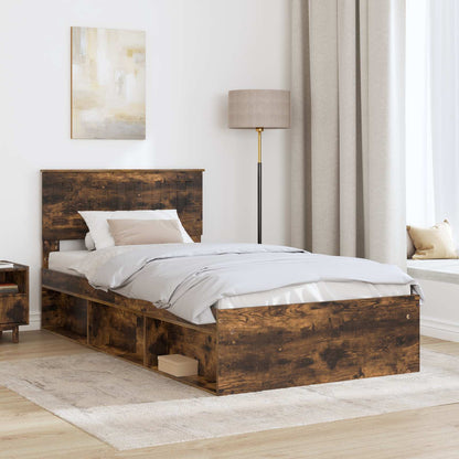 vidaXL Bed Frame Smoked Oak 100 x 200 cm Solid Pine Wood