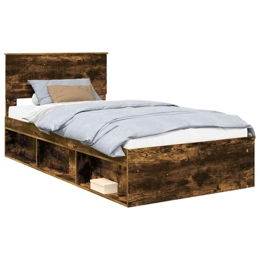 vidaXL Bed Frame Smoked Oak 100 x 200 cm Solid Pine Wood