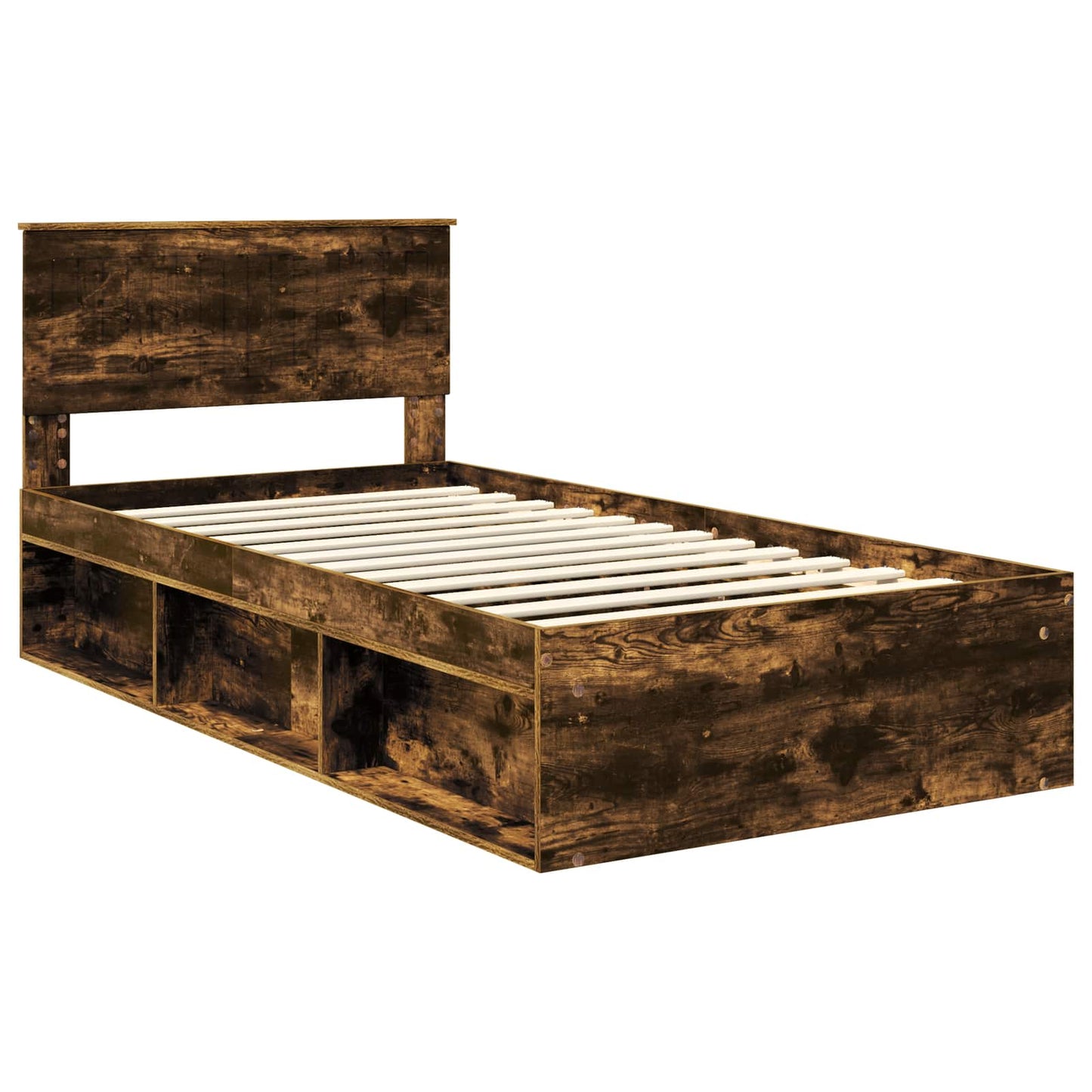 vidaXL Bed Frame Smoked Oak 100 x 200 cm Solid Pine Wood