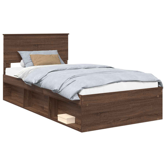 vidaXL Bed Frame with Headboard Brown Oak 100 x 200 cm Solid Pine Wood