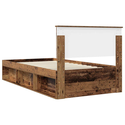 vidaXL Bed Frame with Headboard Old Wood 100 x 200 cm Solid Pine Wood