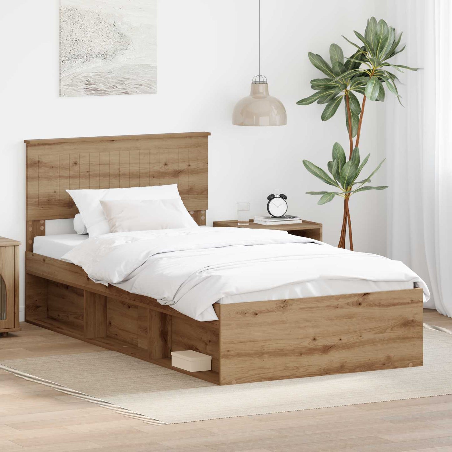 vidaXL Bed Frame Artisian Oak 100 x 200 cm Solid Pine Wood