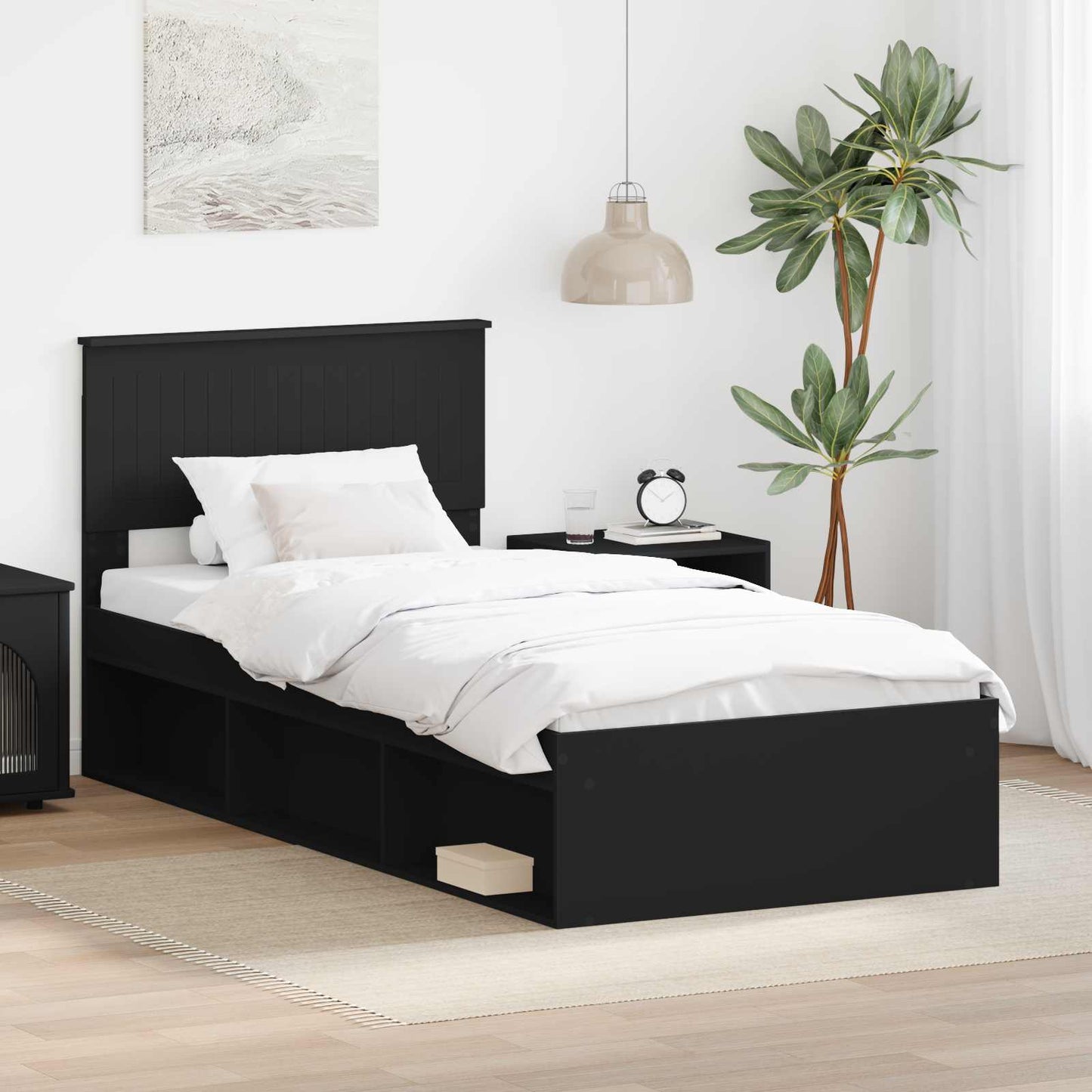 vidaXL Bed Frame with Headboard Black 90 x 200 cm Solid Pine Wood