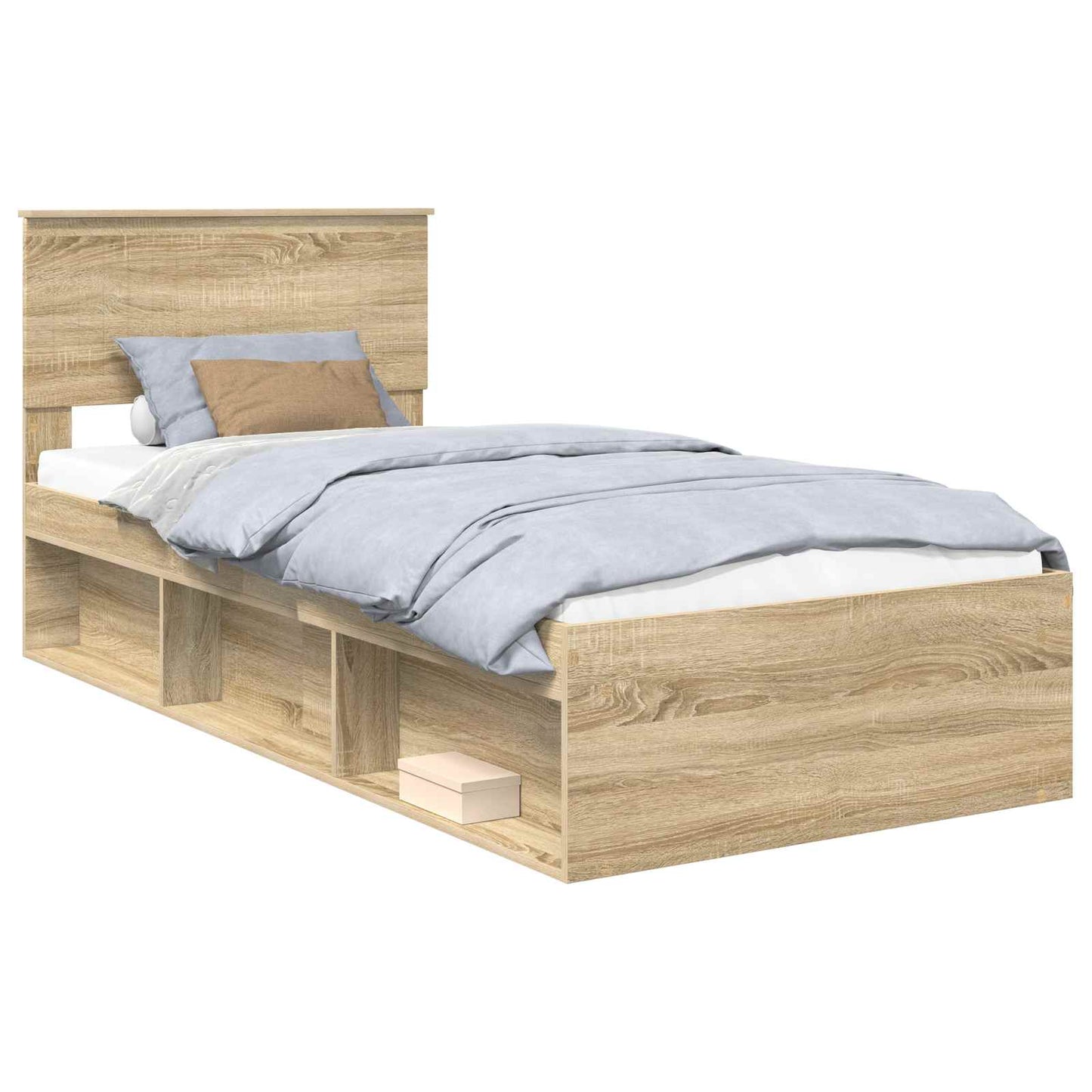 vidaXL Bed Frame with Headboard Sonoma Oak 90 x 200 cm Solid Pine Wood