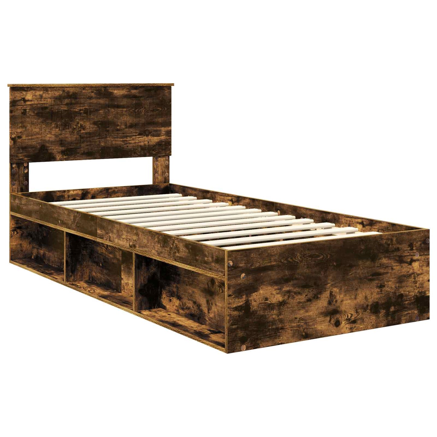 vidaXL Bed Frame with Headboard Smoked Oak 90 x 200 cm Solid Pine Wood