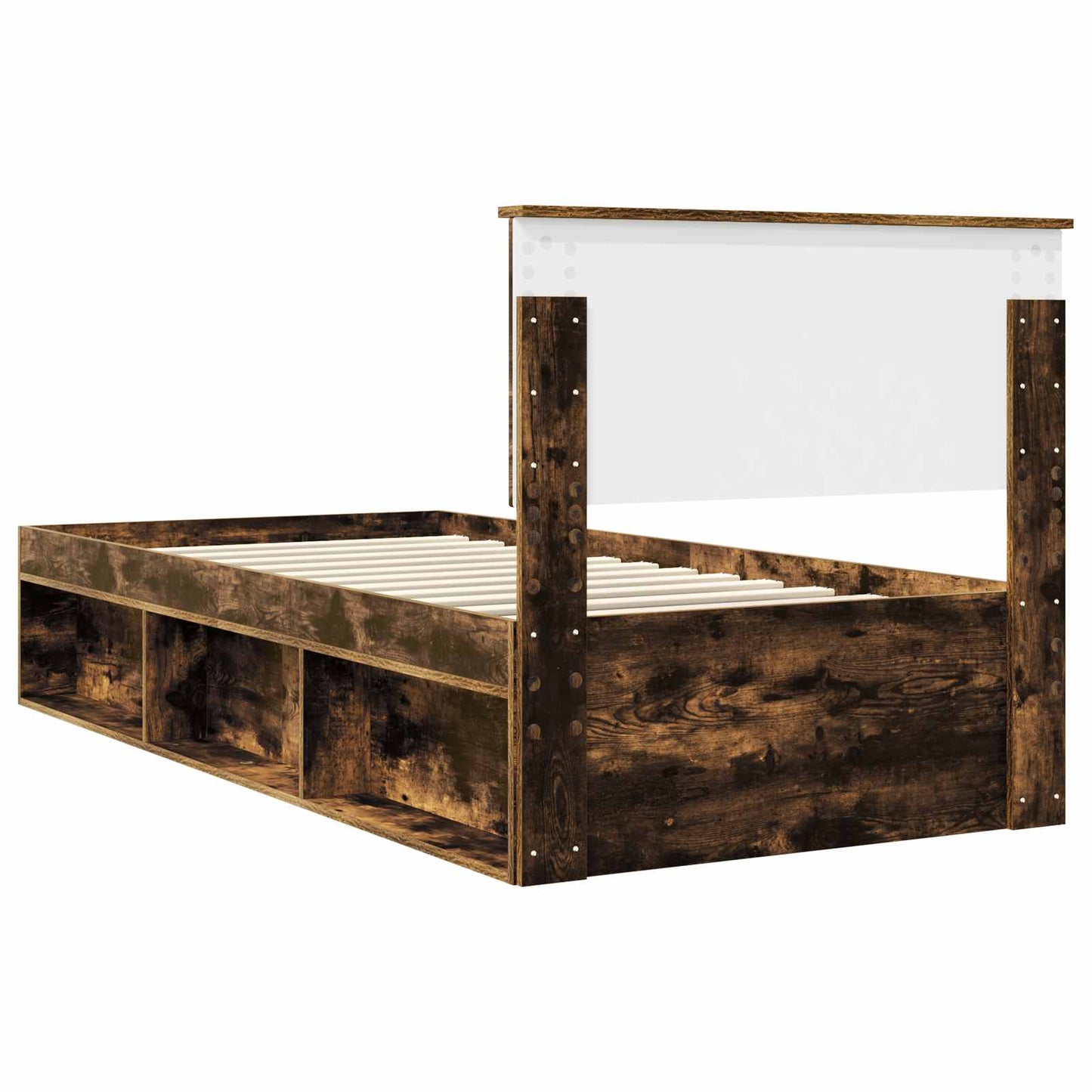 vidaXL Bed Frame with Headboard Smoked Oak 90 x 200 cm Solid Pine Wood