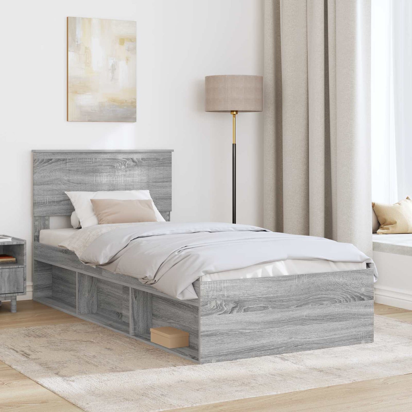 vidaXL Bed Frame Grey Sonoma 90 x 200 cm Solid Pine Wood