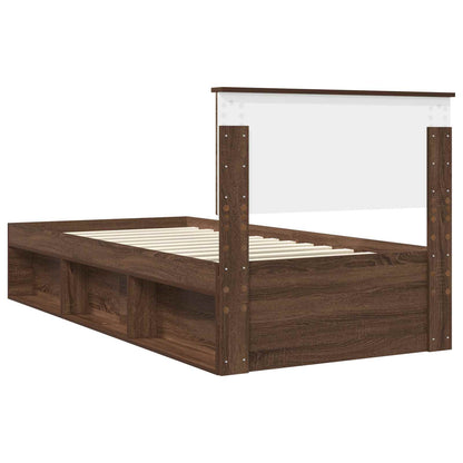 vidaXL Bed Frame with Headboard Brown Oak 90 x 200 cm Solid Pine Wood