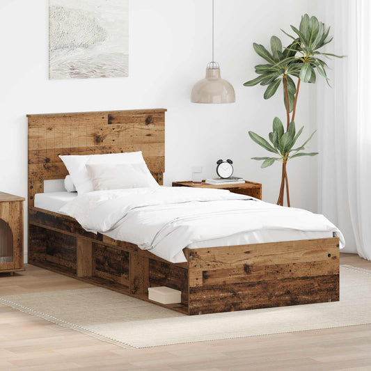 vidaXL Bed Frame with Headboard Old Wood 90 x 200 cm Solid Pine Wood