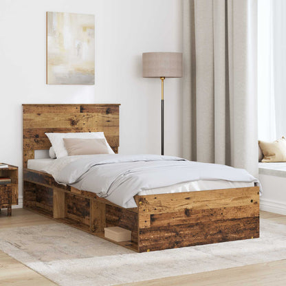 vidaXL Bed Frame with Headboard Old Wood 90 x 200 cm Solid Pine Wood