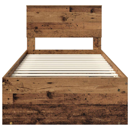 vidaXL Bed Frame with Headboard Old Wood 90 x 200 cm Solid Pine Wood