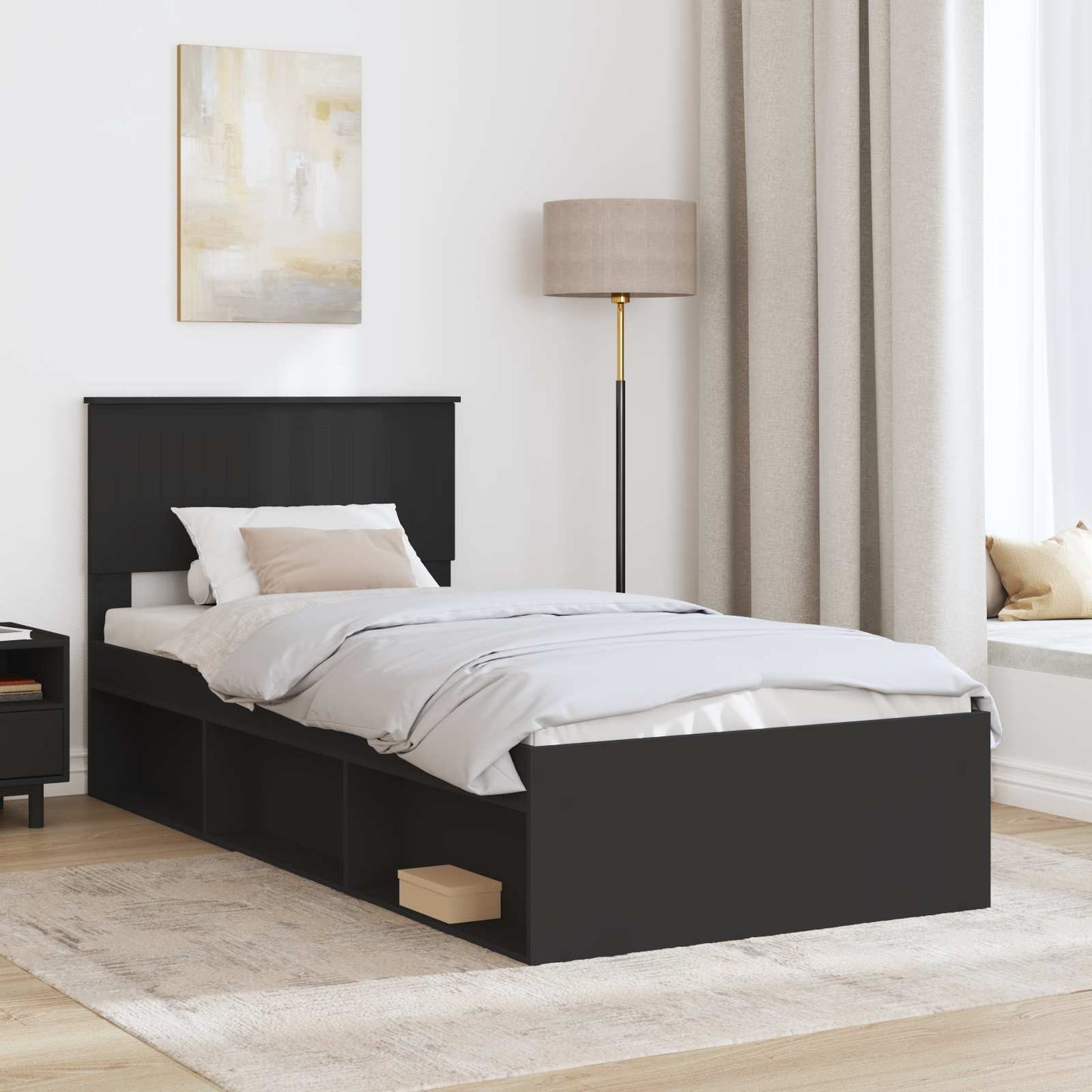 vidaXL Bed Frame with Headboard Black 90 x 190 cm Solid Pine Wood
