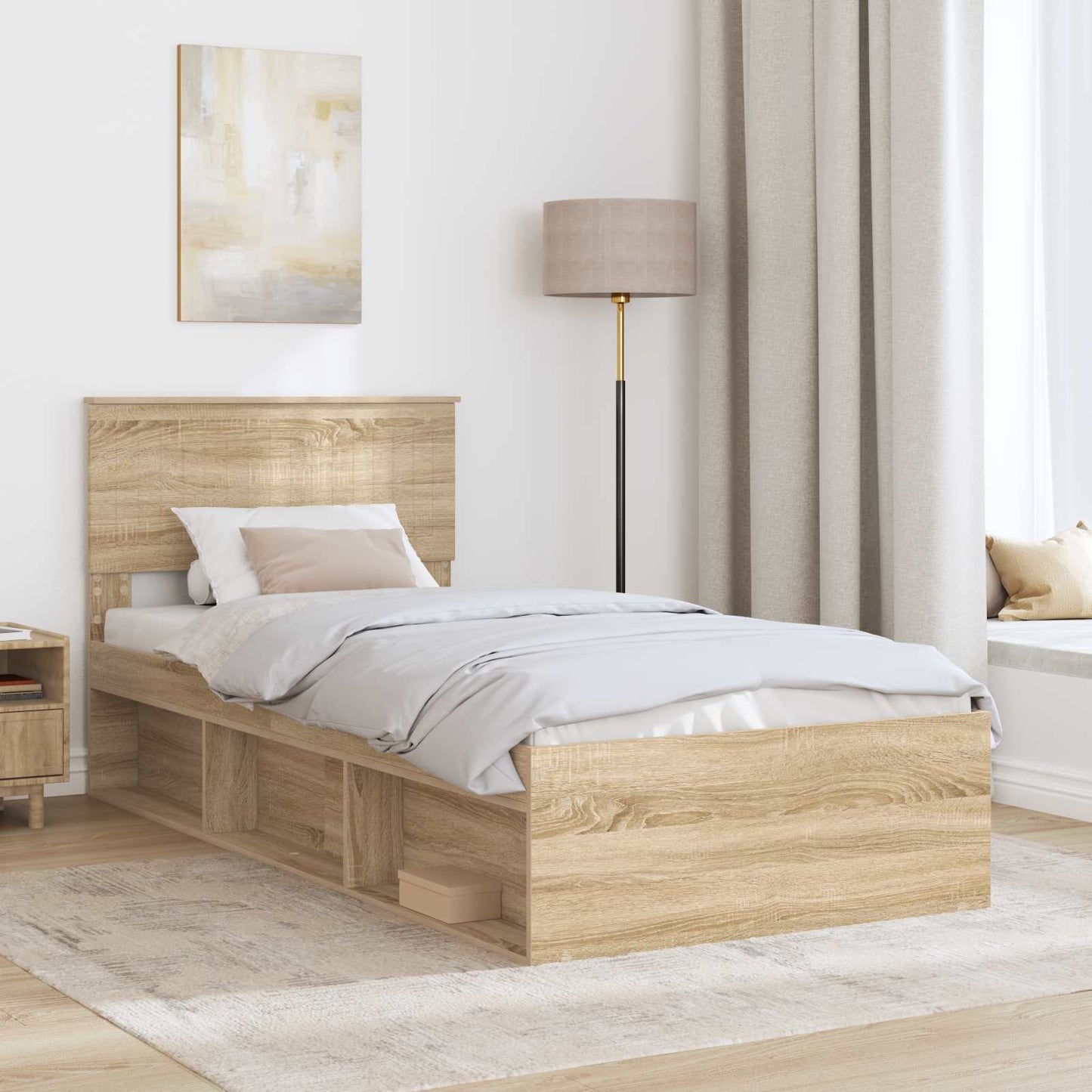 vidaXL Bed Frame with Headboard Sonoma 90 x 190 cm Solid Pine Wood