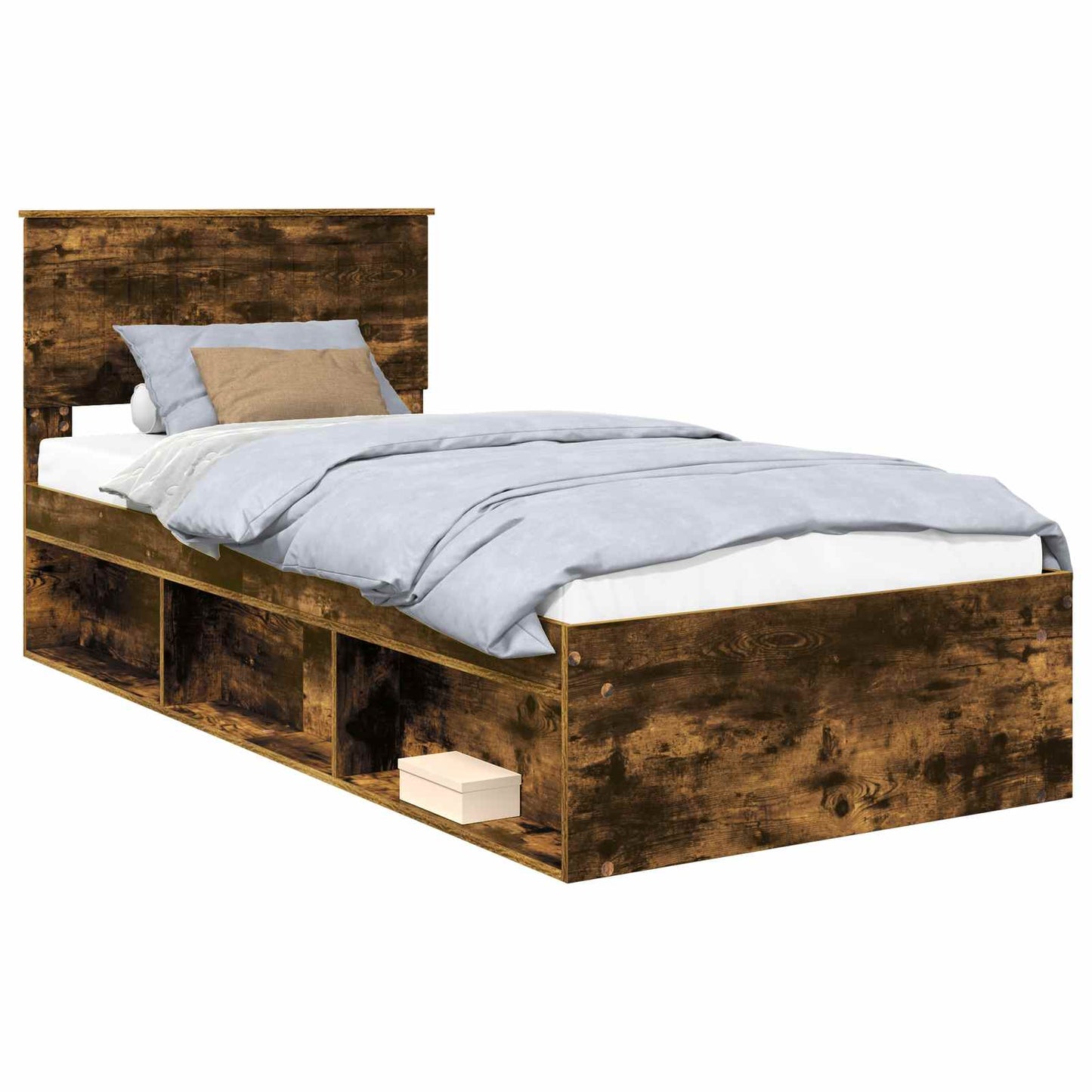 vidaXL Bed Frame with Headboard Smoked Oak 90 x 190 cm Solid Pine Wood