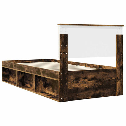vidaXL Bed Frame with Headboard Smoked Oak 90 x 190 cm Solid Pine Wood
