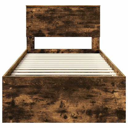 vidaXL Bed Frame with Headboard Smoked Oak 90 x 190 cm Solid Pine Wood