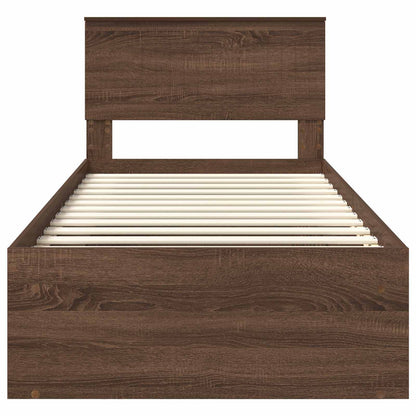 vidaXL Bed Frame with Headboard Brown Oak 90 x 190 cm Solid Pine Wood