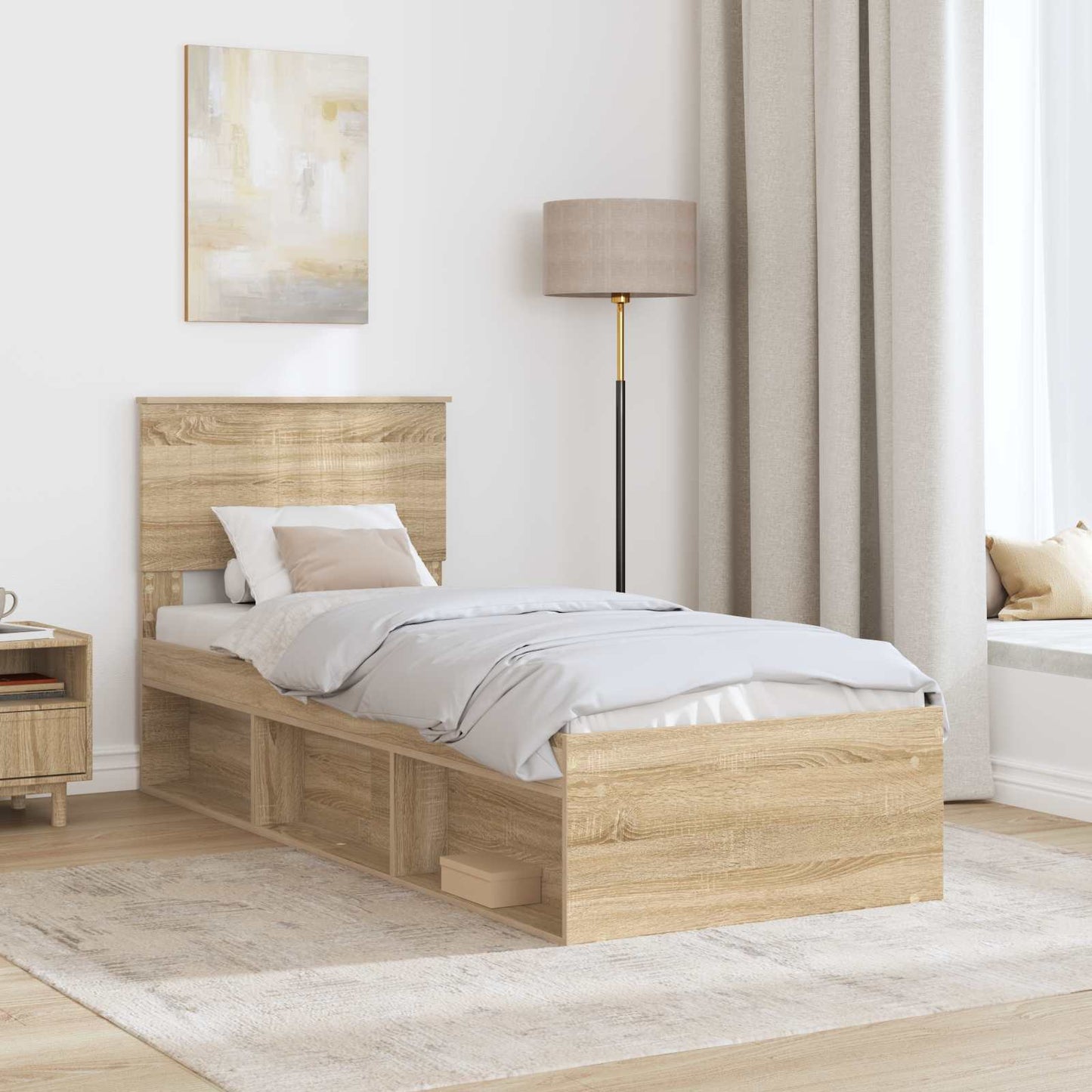 vidaXL Bed Frame with Headboard Sonoma Oak 75 x 190 cm Solid Pine Wood