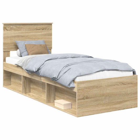 vidaXL Bed Frame with Headboard Sonoma Oak 75 x 190 cm Solid Pine Wood