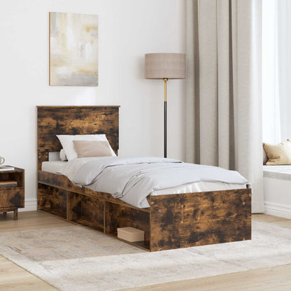 vidaXL Bed Frame with Headboard Smoked Oak 75 x 190 cm Solid Pine Wood