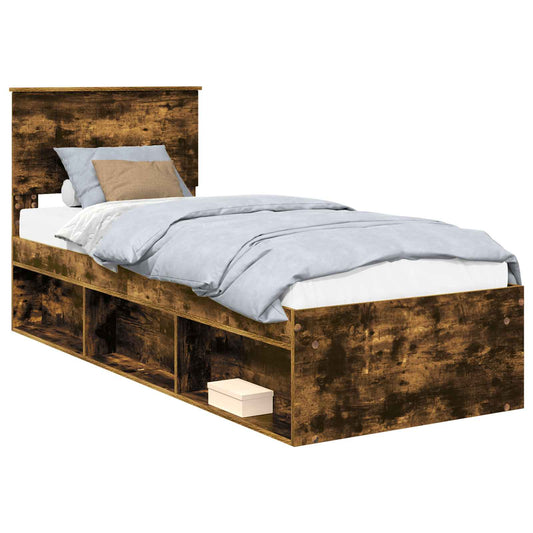 vidaXL Bed Frame with Headboard Smoked Oak 75 x 190 cm Solid Pine Wood