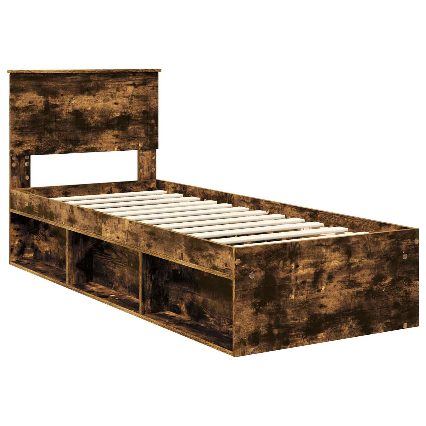 vidaXL Bed Frame with Headboard Smoked Oak 75 x 190 cm Solid Pine Wood
