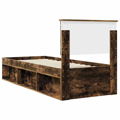 vidaXL Bed Frame with Headboard Smoked Oak 75 x 190 cm Solid Pine Wood