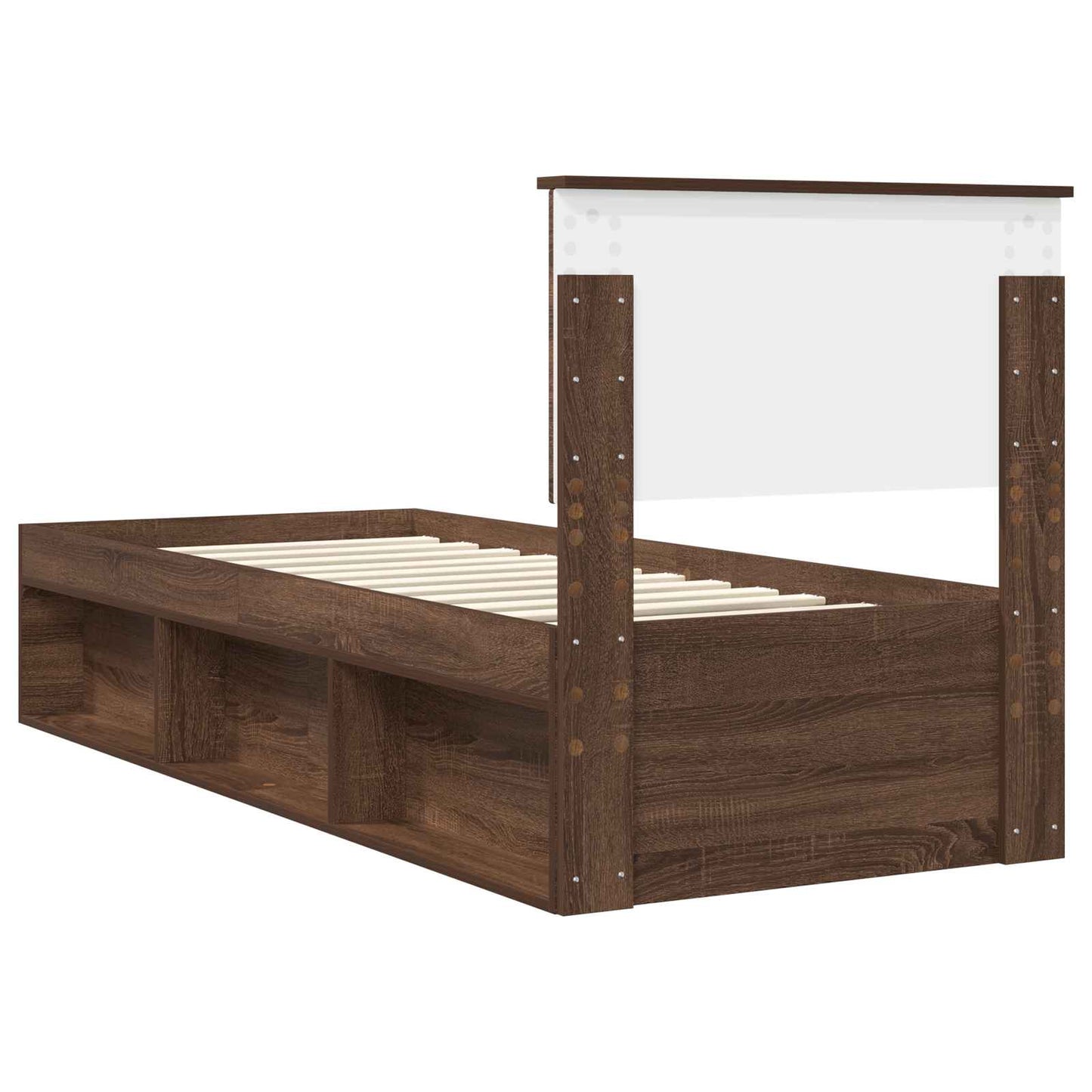 vidaXL Bed Frame with Headboard Brown Oak 75 x 190 cm Solid Pine Wood